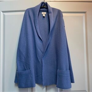 Chico's 100% Wool Periwinkle Open Front Pockets Sweater Duster Cardigan XL